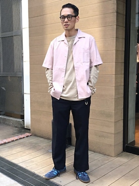 「SHIPS JET BLUE（シップスジェットブルー）のアイテム（シャツ/ブラウス）」を使った、福山さん（メンズ・178cm）の夏コーディネート