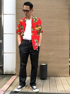 「SHIPS JET BLUE（シップスジェットブルー）のアイテム（シャツ/ブラウス）」を使った、福山さん（メンズ・178cm）の夏コーディネート