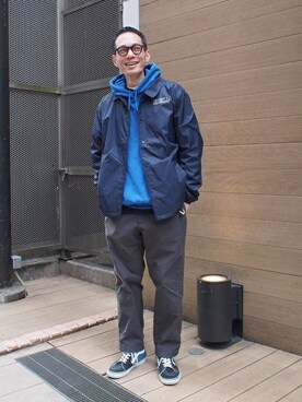 「シップス」｜「アイテム（ナイロンジャケット）」を使った、福山さん（メンズ・178cm）の冬コーディネート