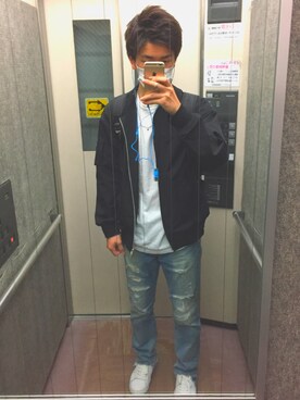「LACOSTE」｜「アイテム（MA-1）」を使った、リチョパさん（メンズ・174cm）の春コーディネート