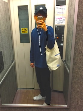 「Champion（チャンピオン）のアイテム（トートバッグ）」を使った、リチョパさん（メンズ・174cm）の秋コーディネート