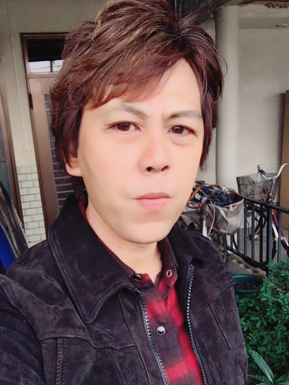 「Rags Mcgregor、西のつったん、おしゃれさんと繋がりたい、レザージャケット、オンブレチェック、フォローミー」｜「RAGS McGREGOR のアイテム（その他アウター、ブラック系）」を使った、つったんさん（メンズ・183cm）の秋コーディネートの1枚目の写真