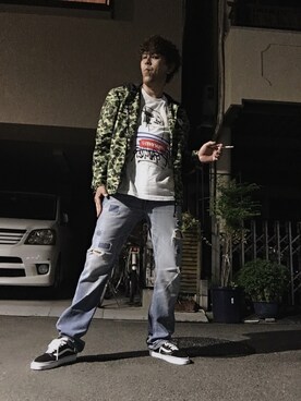 「A BATHING APE（アベイシングエイプ）のアイテム（ナイロンジャケット）」を使った、つったんさん（メンズ・182cm）の春コーディネート