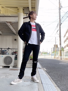 「キムタク」｜「アイテム（ブルゾン）」を使った、つったんさん（メンズ・182cm）の春コーディネート