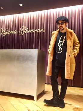 「HYSTERIC GLAMOUR（ヒステリックグラマー）のアイテム（ムートンコート）」を使った、ＭＩＮＥさん（メンズ・168cm）の秋コーディネート
