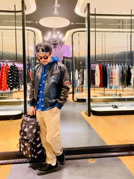 「HYSTERIC GLAMOUR（ヒステリックグラマー）のHYS WHISKY柄 刺繍キャップ（キャップ）」を使った、ＭＩＮＥさん（メンズ・168cm）の冬コーディネート