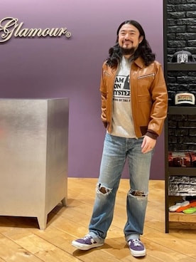 「レザーコーデ」｜「アイテム（ブルゾン）」を使った、ＭＩＮＥさん（メンズ・168cm）の冬コーディネート