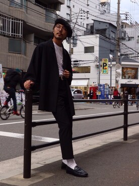 「BASISBROEK（バシスブルック）のアイテム（ジャケット/アウター）」を使った、明賀健太さん（メンズ・178cm）の秋コーディネート