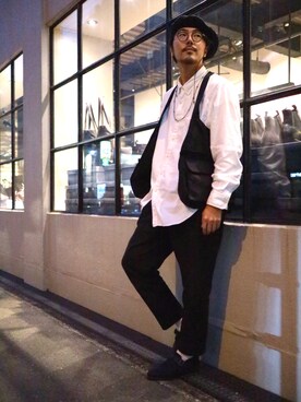 「BASISBROEK（バシスブルック）のアイテム」を使った、明賀健太さん（メンズ・178cm）の冬コーディネート