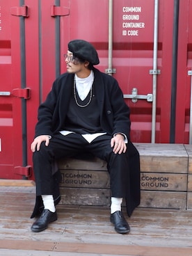 「アイテム（ハンチング/ベレー帽）」を使った、明賀健太さん（メンズ・178cm）の冬コーディネート