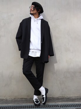 「BASISBROEK（バシスブルック）のアイテム（ジャケット/アウター）」を使った、明賀健太さん（メンズ・178cm）の春コーディネート