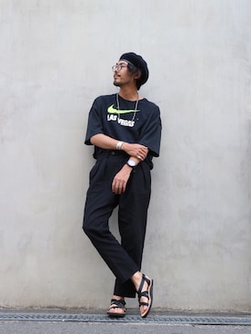 「アイテム（ハンチング/ベレー帽）」を使った、明賀健太さん（メンズ・178cm）の夏コーディネート