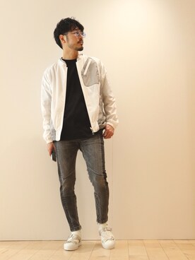 「5351 POUR LES HOMMES（ゴーサンゴーイチプールオム）のアイテム（ブルゾン）」を使った、明賀健太さん（メンズ・178cm）の春コーディネート