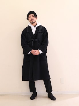 「stein（シュタイン）のアイテム」を使った、明賀健太さん（メンズ・178cm）の冬コーディネート