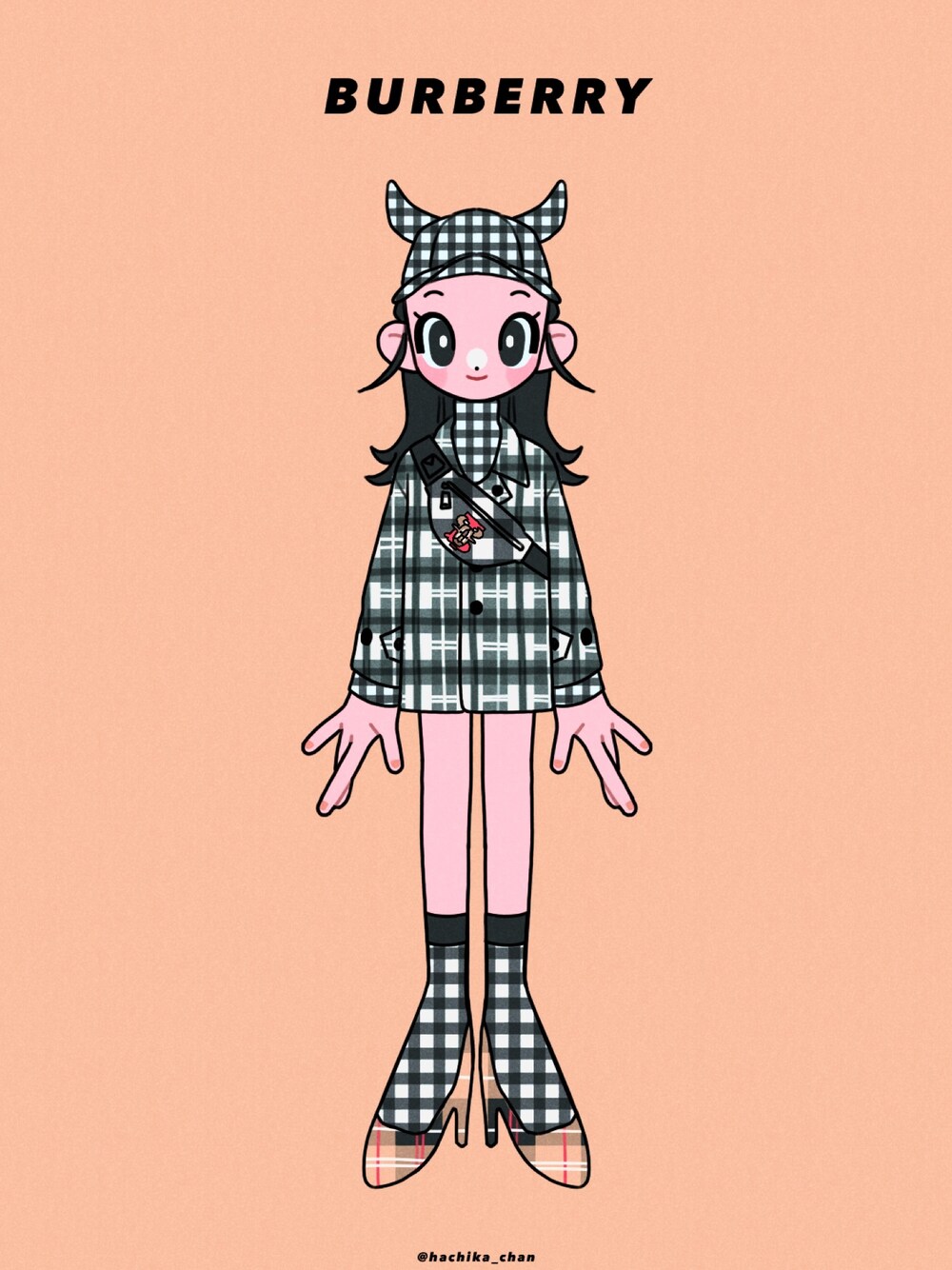 「イラスト、illustration、burberry」｜「BURBERRYのアイテム（ジャケット/アウター、ブラック系）」を使った、hachikaさん（レディース・160cm）の冬コーディネートの1枚目の写真