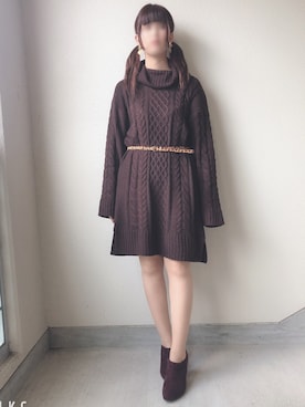 「ケーブルニット」｜「アイテム（ブーティ）」を使った、naono【相互】さん（レディース・160cm）の冬コーディネート