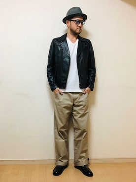 「アメカジスタイル」｜「アイテム（ライダースジャケット）」を使った、YUSUKE.N【LIUGOO】さん（メンズ・175cm）の秋コーディネート