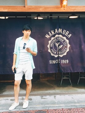 「KANGOL（カンゴール）のアイテム（シューズ）」を使った、toriさん（メンズ・177cm）の夏コーディネート