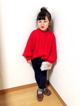 「アイテム（モカシン/デッキシューズ）」を使った、yuutanさん（キッズ・100cm）の冬コーディネート