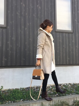 「ブラウンニット」｜「アイテム（その他アウター）」を使った、Haru☆さん（レディース・153cm）の冬コーディネート