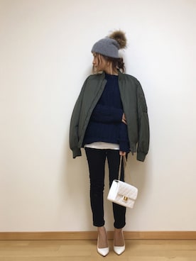 「白パンプス」｜「アイテム（帽子）」を使った、Haru☆さん（レディース・153cm）の冬コーディネート