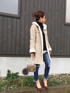 「無地党」｜「アイテム（その他アウター）」を使った、Haru☆さん（レディース・153cm）の冬コーディネート