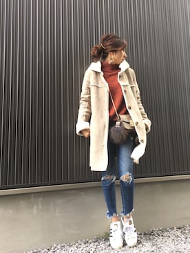 「無地党」｜「アイテム（その他アウター）」を使った、Haru☆さん（レディース・153cm）の冬コーディネート