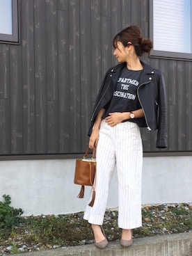「フリンジバッグ」｜「アイテム（ブルゾン）」を使った、Haru☆さん（レディース・153cm）の春コーディネート