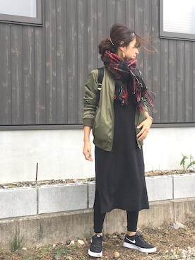 「運動会」｜「アイテム（MA-1）」を使った、Haru☆さん（レディース・153cm）の秋コーディネート