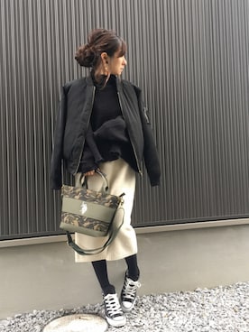 「ハイカット」｜「アイテム（MA-1）」を使った、Haru☆さん（レディース・153cm）の秋コーディネート