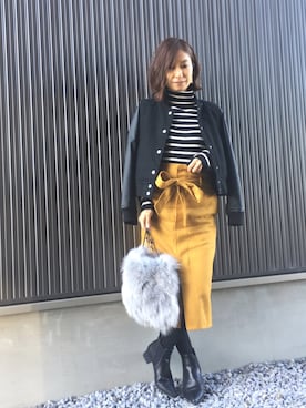「マスタード」｜「アイテム（スタジャン）」を使った、Haru☆さん（レディース・153cm）の冬コーディネート