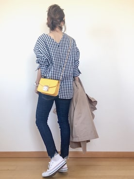 「チェーンバッグ」｜「アイテム（トレンチコート）」を使った、Haru☆さん（レディース・153cm）の冬コーディネート