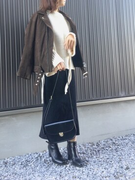 「ADAM ET ROPE'（アダムエロペ）のラウンドクロスボディーバッグ（ショルダーバッグ）」を使った、Haru☆さん（レディース・153cm）の秋コーディネート