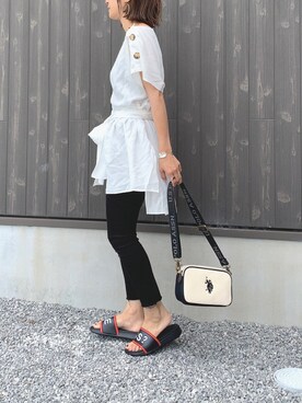 「Guess（ゲス）のアイテム（サンダル）」を使った、Haru☆さん（レディース・153cm）の夏コーディネート
