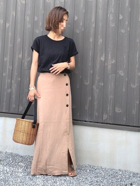 「GRL（グレイル）のバスケットカゴバッグ（かごバッグ）」を使った、Haru☆さん（レディース・153cm）の夏コーディネート