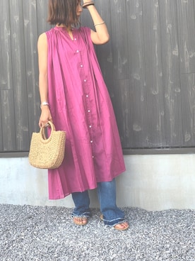 「URBAN RESEARCH Sonny Label（アーバンリサーチサニーレーベル）のノースリーブギャザーワンピース（ワンピース）」を使った、Haru☆さん（レディース・153cm）の夏コーディネート