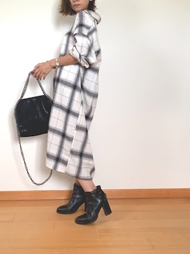 「チェックワンピース」｜「アイテム（アナログ腕時計）」を使った、Haru☆さん（レディース・153cm）の秋コーディネート