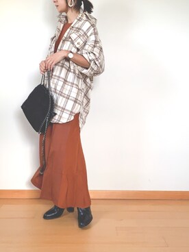 「Aunt Marie's（アントマリーズ）のチェックCPOビッグシャツ / AUNT MARIE'S × WEARISTA YUKI（シャツ/ブラウス）」を使った、Haru☆さん（レディース・153cm）の秋コーディネート