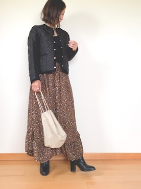 「FREDY&GLOSTER」｜「アイテム（ノーカラージャケット）」を使った、Haru☆さん（レディース・153cm）の秋コーディネート