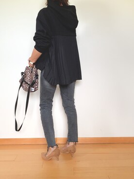 「LIPSTAR（リップスター）のバックシフォンプリーツパーカー（パーカー）」を使った、Haru☆さん（レディース・153cm）の秋コーディネート