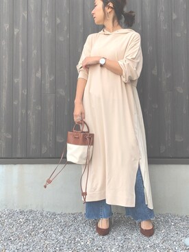 「MAYSON GREY（メイソングレイ）の【socolla】バックプリーツワンピース（ワンピース）」を使った、Haru☆さん（レディース・153cm）の春コーディネート