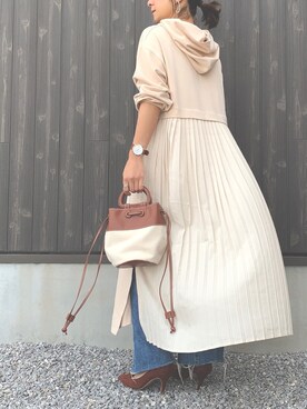 「MAYSON GREY（メイソングレイ）の【socolla】バックプリーツワンピース（ワンピース）」を使った、Haru☆さん（レディース・153cm）の春コーディネート