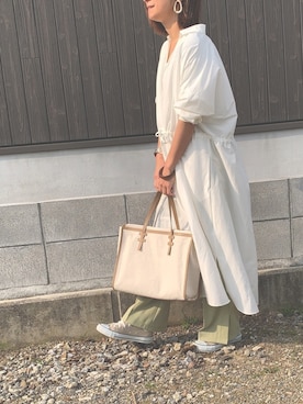 「センタープレスパンツ」｜「アイテム（ワンピース/ドレス）」を使った、Haru☆さん（レディース・153cm）の春コーディネート