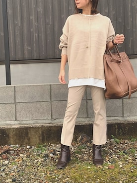 「RETRO GIRL（レトロガール）のフェイクレイヤードダメージニット（その他トップス）」を使った、Haru☆さん（レディース・153cm）の冬コーディネート