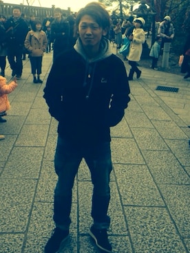 「CALEE（キャリー）のアイテム（ジャケット/アウター、ブラック系）」を使った、Mktさん（メンズ・176cm）の冬コーディネート