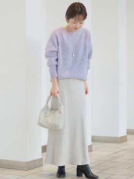 「クルーネックニット」｜清水さん（レディース・162cm）の秋コーディネート