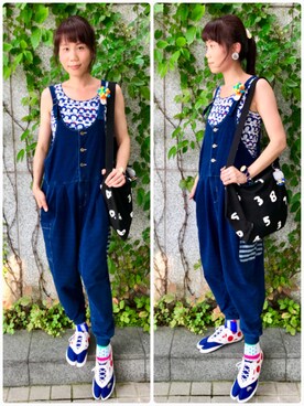 「アイテム（チューブトップ、ブルー系）」を使った、DomDomPigさん（レディース・167cm）の夏コーディネート