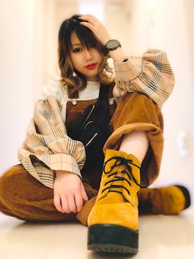 「SpRay（スプレイ）のアイテム（オールインワン・サロペット）」を使った、meguさん（レディース・153cm）の冬コーディネート