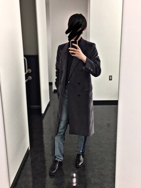 「KENZO」｜「アイテム（チェスターコート）」を使った、ふっかさん（メンズ・178cm）の冬コーディネート