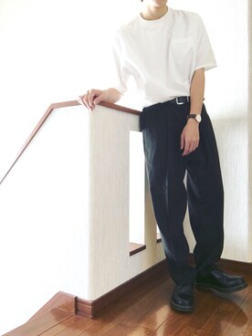 「Dr. Martens（ドクターマーチン）のDr.Martens (ドクターマーチン)/1461 3EYE GIBSON SHOES（その他シューズ）」を使った、ゆきちさん（メンズ・172cm）の夏コーディネート